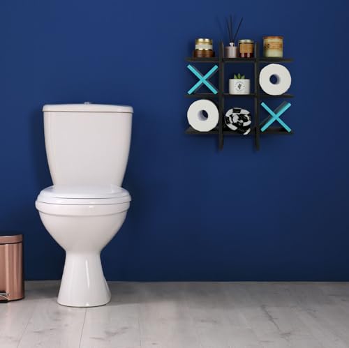 Weysat Tic Tac Toe Toilet Paper Holder Stand Bathroom Wall Decor Rustic Wooden Hanging Storage Freestanding Wall Mounted Shelves Decor for Toilet Tissue Farmhouse - color: Black, Blue