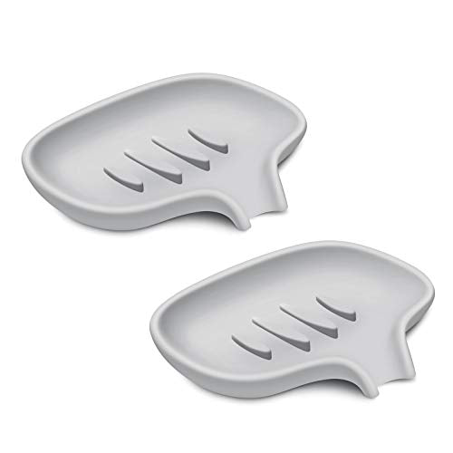 SUBEKYU Silicone Soap Dish for Bathroom,Bar Soap Holder for Shower with Draining Tray, Waterfall Soap Tray for Kitchen Sink, Set of 2 (2 * Gray) - color: 2 * Gray