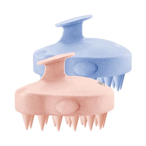 HEETA Scalp Massager 2 Pack for Hair Growth, Soft Silicone Bristles to Remove Dandruff and Relieve Itching, Scalp Scrubber for Hair Care Relax, Shampoo Brush for Wet Dry Use - New Pink & Blue - color: 01- New Pink & Blue
