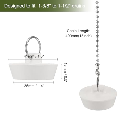 uxcell 2 Pcs Tub Stoppers, Rubber Bathtub Stoppers 1-3/8" to 1-1/2" Kitchen Sink Drain Stopper, Bathroom Drain Plug with Pull Ring and 15" Beaded Chain, White - size: 1-3/8"to 1-1/2"
