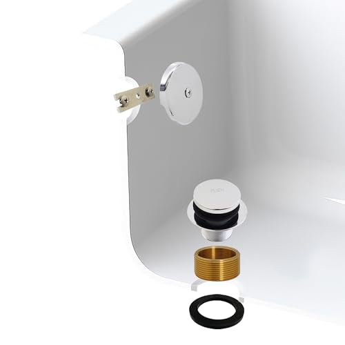 Westbrass A931K-26 Universal 1-3/8" Fine Thread Tip-Toe Bathtub Drain Plug Trim Set with One-Hole Overflow Faceplate and 1-1/2" Adapter Bushing, Polished Chrome - color: Polished Chrome