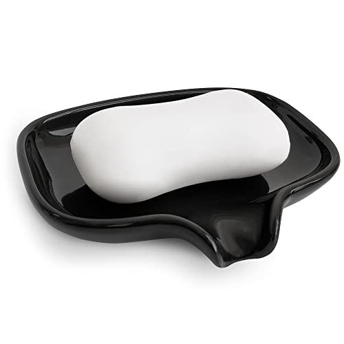 Multi-Color Ceramic Soap Dish for Kitchen or Bathroom, Easy to Clean, Self Draining Soap Holder, Keeps Soap Dry (Black) - color: Black
