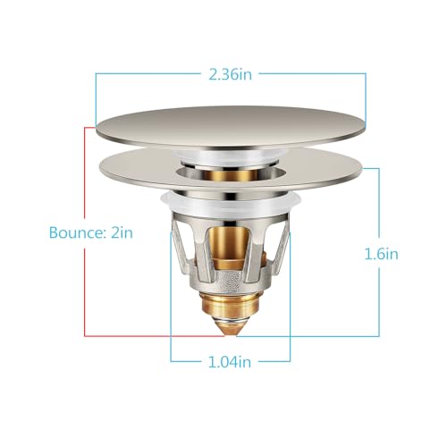 Universal Bathroom Sink Stopper in Brass, 1.04-1.97 Inch Pop Up Basin Sink Drain Stopper, Sink Drain Strainer with Anti Clogging Filter Hair Catcher, Large Lid Brushed Nickel - color: Brushed Nickel 1.04-1.97" Large Lid Single Piece