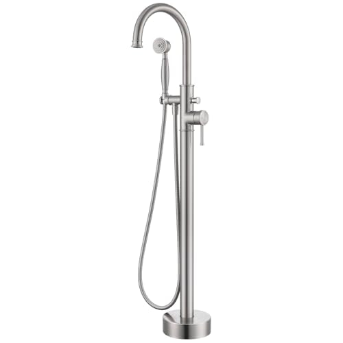Free Standing Tub Faucet, Wintap Classic Freestanding Bathtub Faucet with Sprayer Brass Elegant Floor Mount Bath Faucets High Flow Roman Tub Filler, Brushed Nickel （WT-3311BN） - color: Brushed Nickel