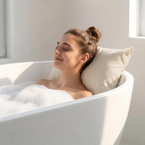 Luxury Bath Pillow for Bathtub, Soft & Comfortable Head Neck & Back Support, Adjustable Thickness, Quick Drying Bathtub Pillow for Pain Relief, Ideal Gift for Christmas Birthday Mother’s Day - color: Ivory White