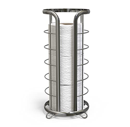 BROOKSTONE, Shiny Chrome Toilet Paper Holder, Freestanding Bathroom Tissue Organizer, Minimalistic Storage Solution, Modern & Stylish Design [Holds MEGA Rolls] - color: Chrome