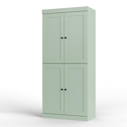 Palace Imports Solid Wood Tall Bathroom Pantry Cabinet with 4 Shaker Doors & Adjustable Shelves, Sage - 100% Eco-Friendly, Renewable, Space-Saving Storage, 71.5" H x 32" W, Made in Brazil - color: Sage