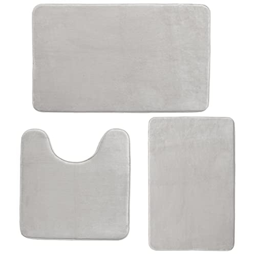 Bath Mat 3 PIECE, Non Slip Ultra Absorbent,Silver Grey Bathroom Rugs - color: Silver
