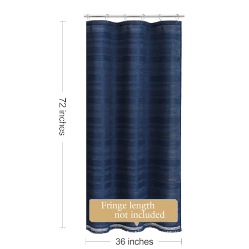 Small Stall Boho Farmhouse Shower Curtain with Tassel, Linen Bohemian French Country Chic Bathroom Shower Curtain Set, Modern Striped Textured Shower Curtain 36x72 - Navy Blue - color: Navy, size: 36"W x 72"L (Pack of 1)