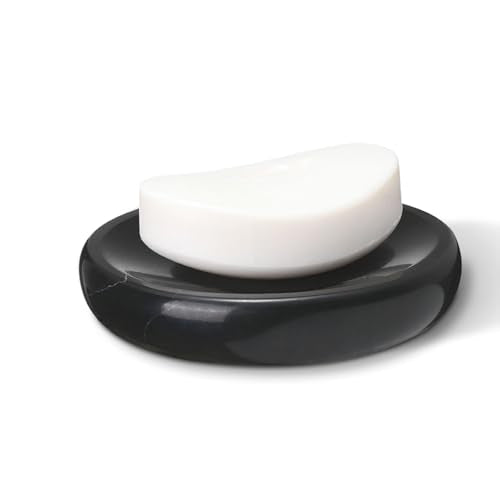 Natural Marble Soap Dish, Round Black Jewelry Dish 4.5 inch, Limestone Shower Soap Holder, Modern Stone Sponge Holder with White Stripe, Obsidian Bar Soap Saver Tray for Bathroom, Kitchen - color: Black 4.5-in Circ