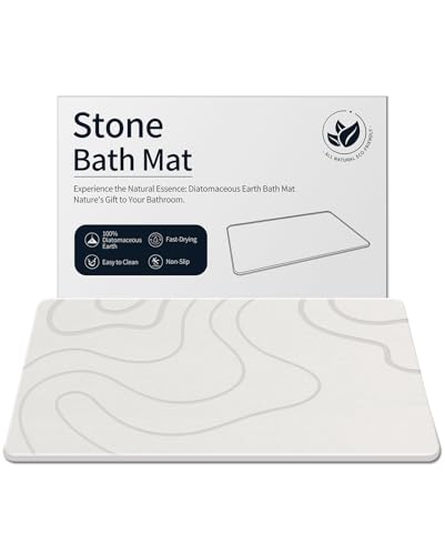 ZIKIBL Stone Bath Mat Diatomaceous Earth Shower Mat Non-Slip Super Absorbent Diatomite Stone Mats for Bathroom Floor/Ktichen Cuonter Quick-Drying Easy to Clean (24''*16''White) - color: White