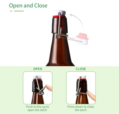 16.5oz Amber Beer Bottles with Flip Caps Set of 10, Swinging Top Glass Brewing Bottles with Airtight Lids for Vanilla Extract, Fermentation Kombucha, Beverage, Water, Kefir, Soda