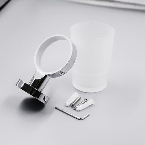 Toothbrush Holder, Wall Mounted Mouthwash Tumbler Holder with Frosted Glass Tumbler for Bathroom&Kitchen,Silver - color: Silver
