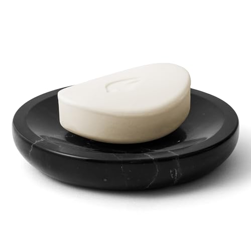 Marble Soap Dish Italy Natural Stone Sponge Holder for Bathroom Tub Shower Kitchen Sink, Handcraft Round Soap Case Organizer Trinket Plate Jewelry Tray Coaster for Home Decor Black (DL007) - color: Black