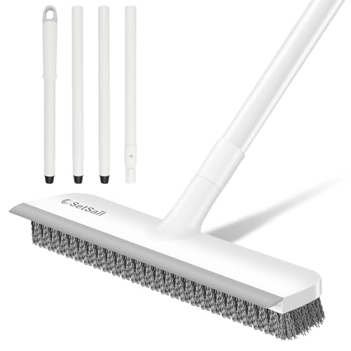 SetSail Floor Scrub Brush, Scrub Brush with Long Adjustable Handle 2 in 1 Scraper Brush Stiff Bristle Floor Scrubber for Cleaning Bathroom Shower Kitchen Garage Deck Tile Tub, Pure White - color: Pure White, size: 10in