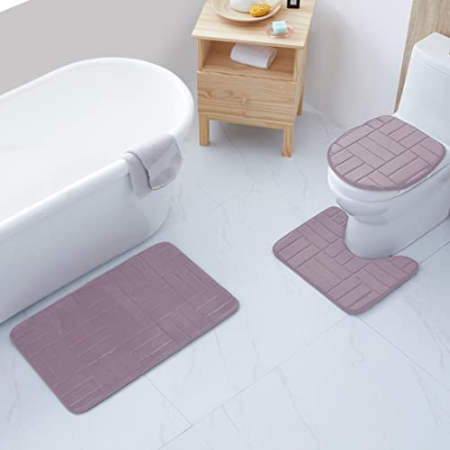 All American Collection 3PC Memory Foam Bath Mats Soft Plush Stripe Design Anti-Slip Shower Bathroom Contour Toilet Lid Cover Rugs (Stripe Lavender) - color: Stripe Lavender