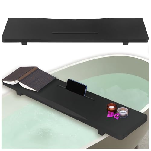 Stylish Black Bamboo Bathtub Tray Caddy with Adjustable Legs, Minimalistic Design Bath Tray for Tub, Bathtub Accessories, Fits Most Free Standing Bath Tubs, Idea for Women - color: Black-bamboo, size: 35"×9"×2"