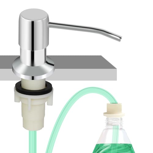 Soap Dispenser for Kitchen Sink, Built in Sink Soap Dispenser, Countertop Soap Dispenser Pump with 47" Extension Tube kit, No Need to Fill Little Bottle Again, Chrome - color: Chrome