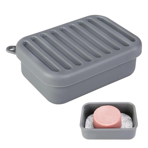 Silicone Travel Soap Case Leakproof Soap Container with Drain Pad Dark Gray | Silicone Soap Holder, Travel Soap Case, Leak-Proof Soap Box, Removable Drain Tray, Portable Soap Container, Gym & Camping Use - color: Dark Gray