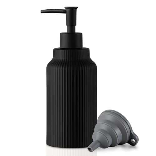 Modern Ceramic Soap Dispenser for Bathroom，14oz Ceramic Soft Touch Hand Lotion Dispenser with Pump，Liquid soap Dispenser for Kitchen Rubber Paint (Black) - color: Black