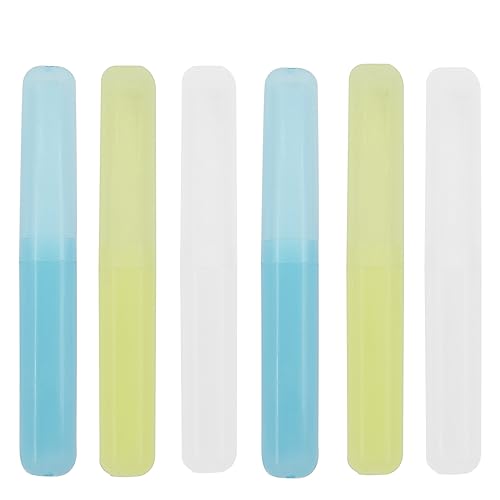 6 Pack Travel Toothbrush Containers Case Portable Plastic Breathable Toothbrush Holder Storage Dust-Proof and Sanitary for Travel Camping School Business (Blue, Yellow, Clear) - color: Blue, Yellow, Clear