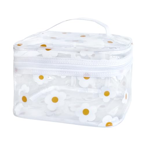 Clear White Flower Cosmetic Bag and Travel Pouch with Handle 8.66x5.51x5.51inch-Durable PVC Material,Versatile,Zipper Design for Smooth Sliding-Ideal for Makeup,Travel Essentials - color: White Flower#2