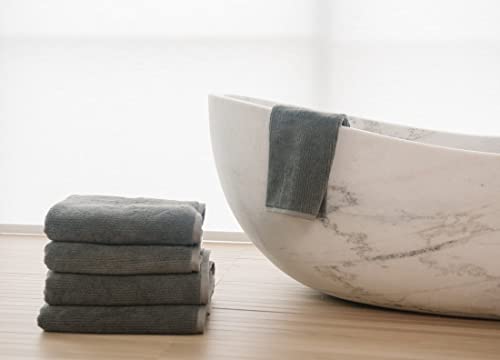 Cozy Earth Ribbed Washcloth Set - 60% Cotton 40% Viscose from Bamboo Bathroom Washcloths - Soft & Absorbent Textured Ribbed Pattern - 4 Pack Charcoal - color: Charcoal, size: Washcloth