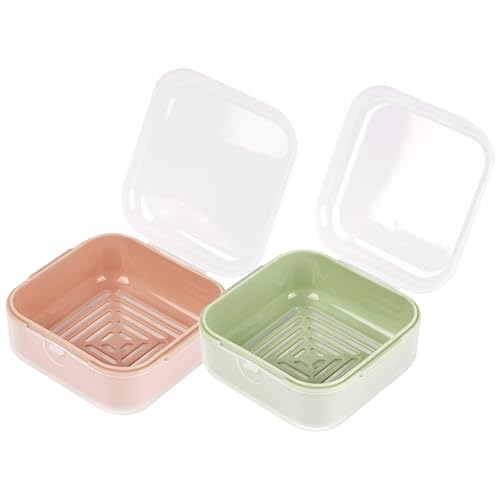 Adorila Small Travel Soap Case with Removable Drain Tray, 2 Pack | Shampoo Conditioner Bar Holder, Shatterproof PP Plastic, 3.1 in x 3.1 in Footprint, Light Green+Peach Pink - color: Light Green+peach Pink