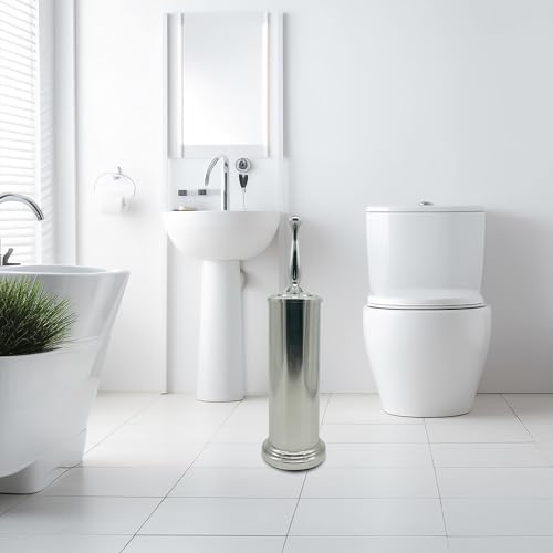 Chrome Silver Metal Toilet Bowl Brush with Handle Lid Holder, Durable Bathroom Cleaning Tool for Easy Toilet Maintenance, Bathroom Toilet Brush for Efficient Cleaning and Hygiene - color: Chrome (Mbb4814)