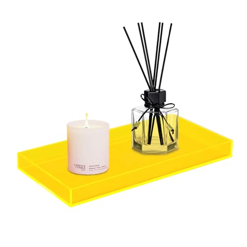 ROYALITA Acrylic Tray Bathroom Tray for Countertop, Guest Towel Holder Tray for Napkin Perfume Jewelry Makeup, Vanity Trays for Soap Dispenser, Aromatherapy, Cup & Candle, Yellow - color: Yellow