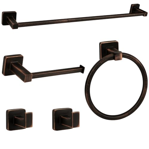 5 Piece Antique Bathroom Hardware Accessories Set Oil Rubbed Bronze,24 Inch Towel Bar Set,Towel Rack Set,Bathroom Towel Holder Set - color: Oil Rubbed Bronze