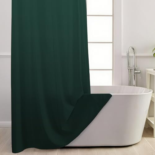 No Hook Shower Curtain with Snap in Liner, Ombre Dark Green Shower Curtains and Liner Set, Hotel Fabric Bath Curtain for Bathroom, Mesh Top Window Waterproof Washable, 71" x 74" - color: Ombre Dark Green, size: 71"W x 74"L (Pack of 1)