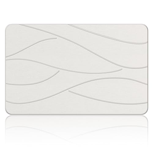 Veeloim Stone Bath Mat Diatomaceous Earth Shower Mat Non-Slip Super Absorbent Diatomite Stone Bath Mats for Bathroom Floor Quick Drying Natural Easy to Clean(23.6''×15.4" White) - color: Line1-white