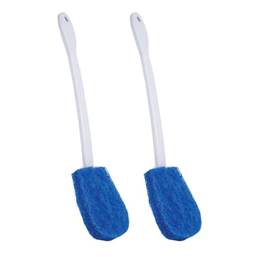 LOLA Bath & Toilet Bowl Scrubber Brush w/Comfort Handle, 2 Pack, w/Hang Hole. Non-Scratch, Removes Rings w/Scrubbing Pad, 2 Pack