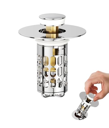 QYHNYJF Upgraded Bathroom Sink Stopper – Universal Pop-Up Drain Plug with Anti-Clog Hair Catcher, Durable Stainless Steel & Silicone Seal, Fits Standard 1.1-1.5 Inch Sink Drains, Silver - color: Silver