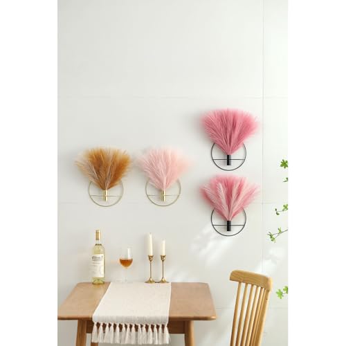 Pretty Jolly Boho Wall Art, Hanging Artificial Pampas Display, 2 Pack - Living Room, Bedroom, Bathroom, Dining Room - color: 21-pampas-DarkPink - Black Ring, size: S 7.8inch (Black Ring)