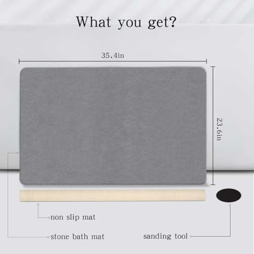 THMINS Extra Large Stone Bath Mat, 36''x24'' Non-Slip Diatomaceous Earth Stone Bath Mat, Super Absorbent Quick Drying for Bathroom, Easy to Clean - color: Grey, size: 35.4x23.6''