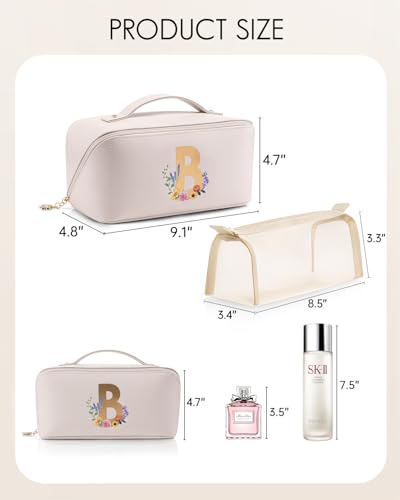 VLANDO Makeup Bag,Graduation Gifts Personalized Makeup Organizer Cosmetic Bag,Travel Essential Birthday Gifts for Friends Daughter(Letter B) - color: 14.White-B