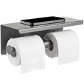 Double Toilet Paper Holder with Shelf, Wall Mount Tissue Roll Holder for Bathroom, 304 Stainless Steel Commercial Toilet Tissue Dispensers with Phone Shelf(Grey) - color: Grey