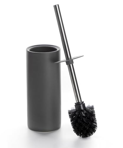 Matt Gray Ceramic Toilet Brush and Holder Set, Freestanding Toilet Bowl Cleaners Brush, Scrubber Brush for Toilet, Bathroom Accessories with Stainless Handle, Deep Cleaning - color: Matt Gray, size: Set/1