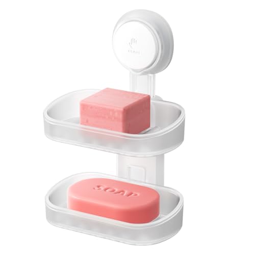 TAILI Soap Holder Soap Dish for Shower, Suction Cup Soap Holder for Shower Wall, Bathroom Accessories, Removable Strong Hold Soap Saver, Drill Free, Clear 2 Layer - color: Clear, size: 2 Tier