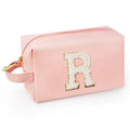 Personalized Initial Makeup Bag with Handle, Preppy Cosmetic Bag with Inner Zipper Pocket, 8 9 10 11 12 13 14 Years Old Girl, Graduation Gifts for Teen Girls Women Teachers (R, Pink) - color: Pink, style: R
