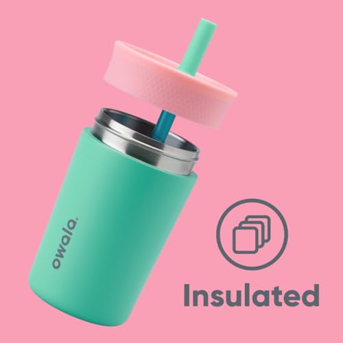 Owala Kids Insulation Stainless Steel Tumbler with Spill Resistant Flexible Straw, Easy to Clean, Kids Water Bottle, Great for Travel, Dishwasher Safe, 12 Oz, Pink and Teal (Real Cool Fish) - color: Real Cool Fish, size: 12 Ounces