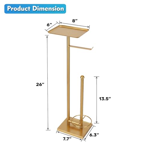 Gold Toilet Paper Holder with Shelf, Free Standing Toilet Paper Stand with Storage for Holding Extra 3 Rolls, Tissue Holder for Bathroom (Gold with Metal Base) - color: Gold With Metal Base