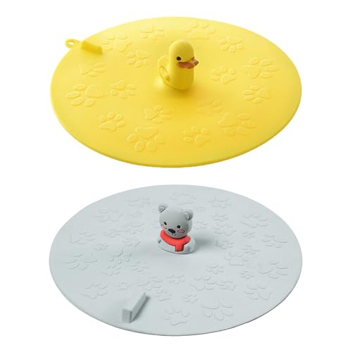 2Pcs Yellow Duck & Grizzly Bear Flat Tub Stoppers for Bathtub | Ceramic, Cartoon, Washbasin Plug - color: Mixcolor4