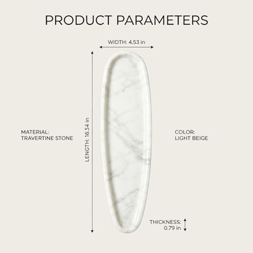 Natural Marble Vanity Tray, 16.6"x4.6" White Real Stone Decorative Tray for Bathroom Countertop & Home Decor, Catchall Organizer for Jewelry, Candles, Cosmetics & Perfume（White） - color: White