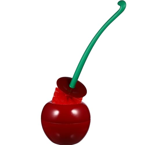 Cherry-Shaped Toilet Brush Set - Modern Dark Red Plastic Toilet Cleaning Kit with Stand for Bathroom (14.93 Inch)