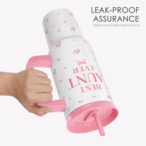 Aunt Gift from Niece Nephew, Stainless Steel Locking Lid Silicone Straw Tumbler with Handle 40oz, Best Aunt Ever Insulated Travel Cup for Aunties, Gift Idea for Birthday Christmas Mothers Day - color: Aunt