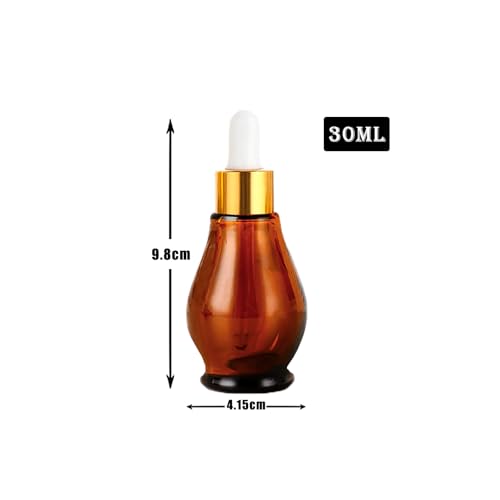 8 Pack 1oz Glass Dropper Bottles 30ml Amber Gourd Shaped Glass Bottles with Dropper, Tincture Bottle,for Essential Oils, Hair Oil, Liquids, Perfume (Amber/Gold Cap, 30ml) - color: Amber /Gold Cap