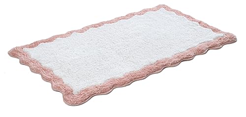 Cotton Scalloped Bathmat with Antiskid 20"x32" Blush Pink – 100% Cotton Scalloped Bath Mat, Anti Skid, Soft & Absorbent Bathroom Rug for Shower, Tub & Entryway - color: Blush Pink, size: 1'8" x 2'8" (Rectangular)